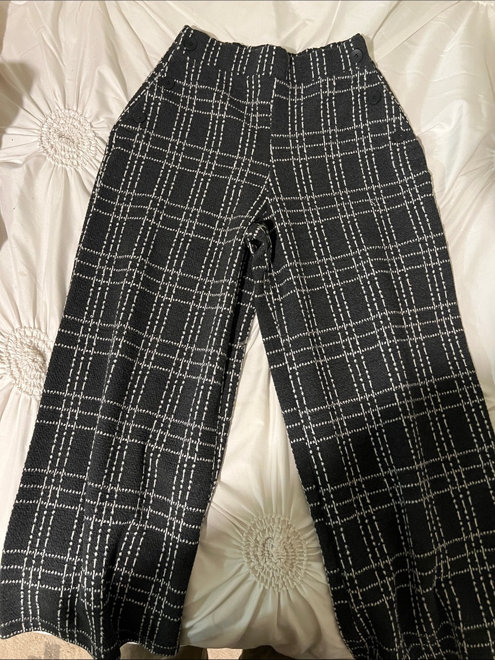 Mango Black and White Tweed Wide-Leg Pants